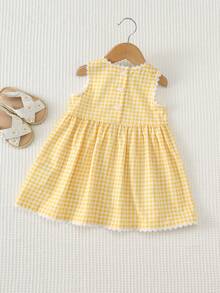 Cozy Pixies Baby Girls Sleeveless Floral Woven Dress,Yellow Plaid Duck Print Dress With Bow,Cute Summer Princess Dress,Comfortable Party Pastoral Nordic Outings - Yellow - View 3