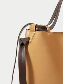 SHECARRY Ladies Brown Tote Bag, Smooth And Soft Flat PU Contrasting Color, Exquisite And Simple, Vintage   Large-Capacity Shoulder Bag,  For Ladies, Mothers, Daily, Commuting, Shopping - Brown coffee - View 6