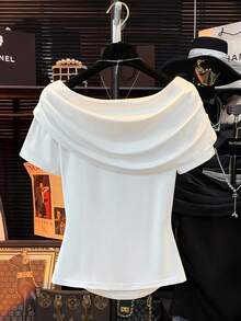 GlowEve Women's Elegant 3D Floral Decorated T-Shirt, Summer - White - View 2