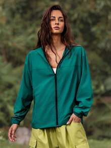 WanderVale Women's Solid Color Minimalist Casual Long Sleeve Lightweight Jacket - Green - View 4