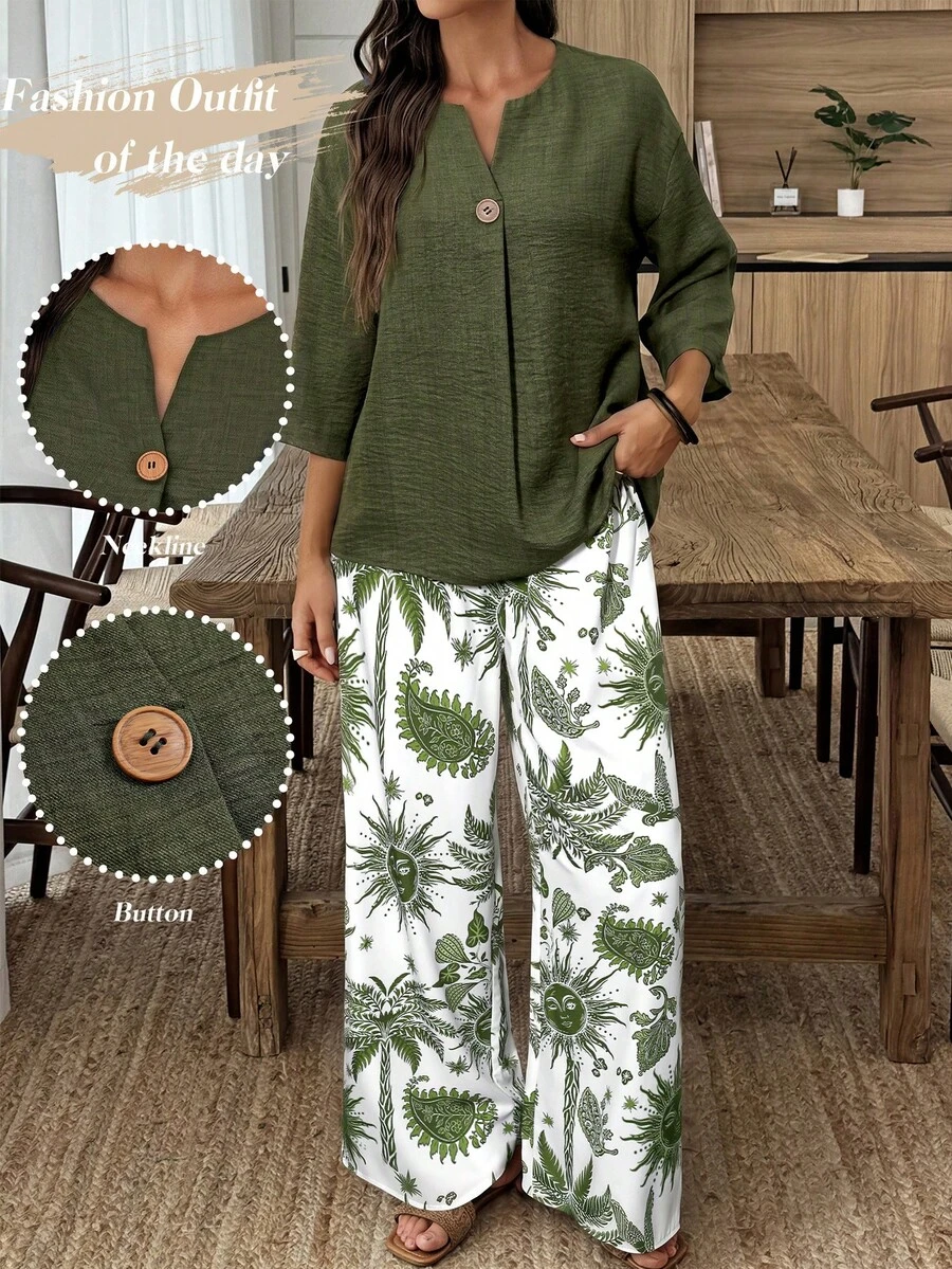 Elouméa 藍色花卉印花度假風兩件套,七分袖,休閒春/夏穿搭 - 彩色 - 查看 1