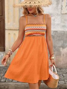 Brillora Women's Short Vacation Dress Cover Ups For Swimwear Beach Vacation Orange Summer Tropical - Orange - View 5