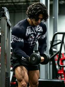 GymBeat 男士動物印花撞色長袖時尚百搭運動T恤，健身房適用 - 黑色 - 查看 4