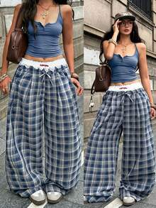 Coolane Women's Summer Minimalist Boho Vacation Outfits Casual Basic Daily Wear Linen Comfortable Low Rise Baggy Pants - Blue - View 3