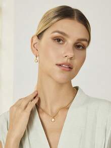 MOTF PREMIUM PRE18K GOLD-PLATED FEW ADJUSTED TO OPAL SIMPLE TEMPERAMENT NECKLACE EARRINGS - Yellow Gold - View 4