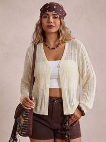 Freevana Lässiger Minimalismus | Damen V-Ausschnitt Einzelknopf transparenter gerippter Strick Cardigan - leichter langärmliger kurzer Pullover Sonnenschutz Cover-Up - Gänsegelb - Übersicht 4