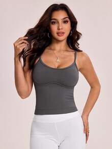 WanderVale Women's Solid Color Casual Sexy Versatile Daily Wear Camisole Top Golf Pastal Summer - Grey - View 5
