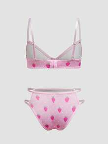 Chillnights Strawberry Shortcake X SHEIN Standard Size Cute Cartoon Milk Silk Strawberry Print Bra + Panty 2pcs Set - Multicolor - View 7