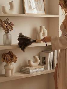 Cirelle 1pc Natural Feather Duster With Wooden Handle, Gentle Cleaning Brush For Home, Furniture & Decor, Lint-Free Dust Remover For Shelves, Books, Jewelry & Ornaments, Elegant Cleaning Tool For Bedroom & Living Room, Ideal Gift For Home Enthusiasts. - White Pole #1 - View 10