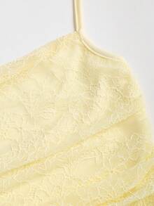 Sweetra Women's New Solid Pink Lace Textured Fabric Mini Dress, Suitable For Commuting, Outing, Work, Picnic, Cute & Youthful, Spring/Summer/Autumn - Yellow - View 5