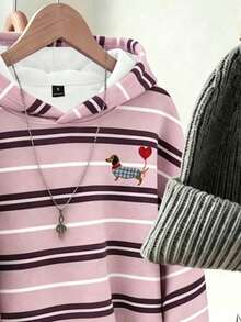 Divinelle sweat-shirt femme style minimaliste décontracté avec motif de teckel rayé rose, convient pour l'automne/l'hiver - Multicolore - Voir 3