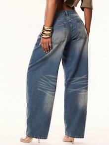 Denimoi Women's Contrast Color Pocket Casual Loose Fit Jeans - Medium Wash - View 3
