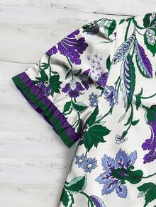 Linhara Plus Size Woven Printed Casual Resort Summer Women's Shirt - Purple - View 4