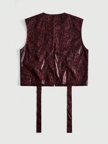 ROMWE MEN Street Life Men's Summer Casual Animal Texture Zipper Vest - Burgundy - View 10