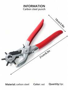1 Pieza Herramienta multifunción para perforar cinturones, herramienta perforadora de 8.5 pulgadas de alta resistencia con 6 tamaños giratorios para perforar manualmente cinturones, correas de relojes, correas, collares de perro, sillas de montar, zapatos, tela, proyectos de bricolaje y manualidades para regalo navideño (Plata/Rojo) - Rojo - Ver 9