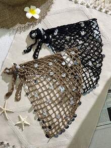 Swim Vcay 两件套女士性感沙滩度假亮片钩针罩衫和半身裙套装 - 彩色 - 查看 2