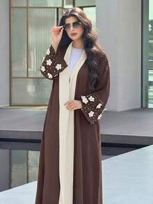 Al Najma 女款優雅端莊印尼菲律賓風 3D 花卉裝飾長袍婚禮夏季款 - 咖啡棕 - 查看 9