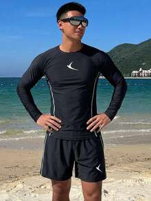 DAZY Summer Graphic Print Beach Raglan Long Sleeve T-Shirt And Shorts Set - Black - View 6
