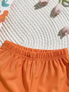 SHEIN Playful Pals 女童两件套夏季圆领无袖上衣搭配红色短裤。清新红白撞色，梭织面料，宽松版型。风格甜美、优雅、田园风，通体印有樱桃图案，活泼可爱。适合日常外出、上下学、参加派对、生日聚会、度假旅行等场合。 - 橘色 - 查看 6
