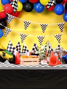 1/3pcs Racing Themed Birthday Tablecloth, Racing Themed Birthday Party Decoration, Black And White Checkered Tablecloth, Home Decor, Dining Table Decor, Racing Themed Party Supplies Disposable Plastic Tablecloth, Mustard Yellow Racing Party Decor, Welcome To The World Of Racing Fans, Bachelor Racing Night Holiday Kitchen Table Decor, Birthday Gift Party Favor - multicolor - View 8