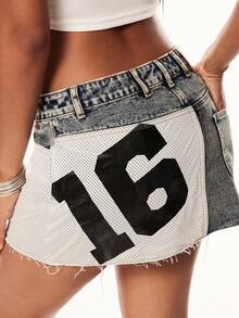 Denimoi Women's Pockets Contrast Color Fringe Casual Streetwear Denim Mini Skirt Everyday Black And White Summer - Light Wash - View 5
