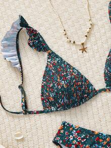Swim Mod Bộ đồ bơi nữ 2 mảnh họa tiết hoa nhí dễ thương ngẫu nhiên, cổ chữ V, viền bèo nhún, dây mảnh, thích hợp cho mùa hè. - Nhiều màu - Xem 4