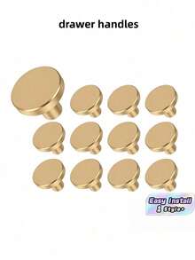 12PCS Golden Minimalist Round Drawer Handle Functional Modern Smooth Durable Rust Resistant Easy Install Versatile For Home Kitchen Bathroom Cabinet Cupboard Wardrobe Office Decor Hardware Accessories Drawer Pulls Upgrade Your Furniture - Multicolor - Gold - View 2