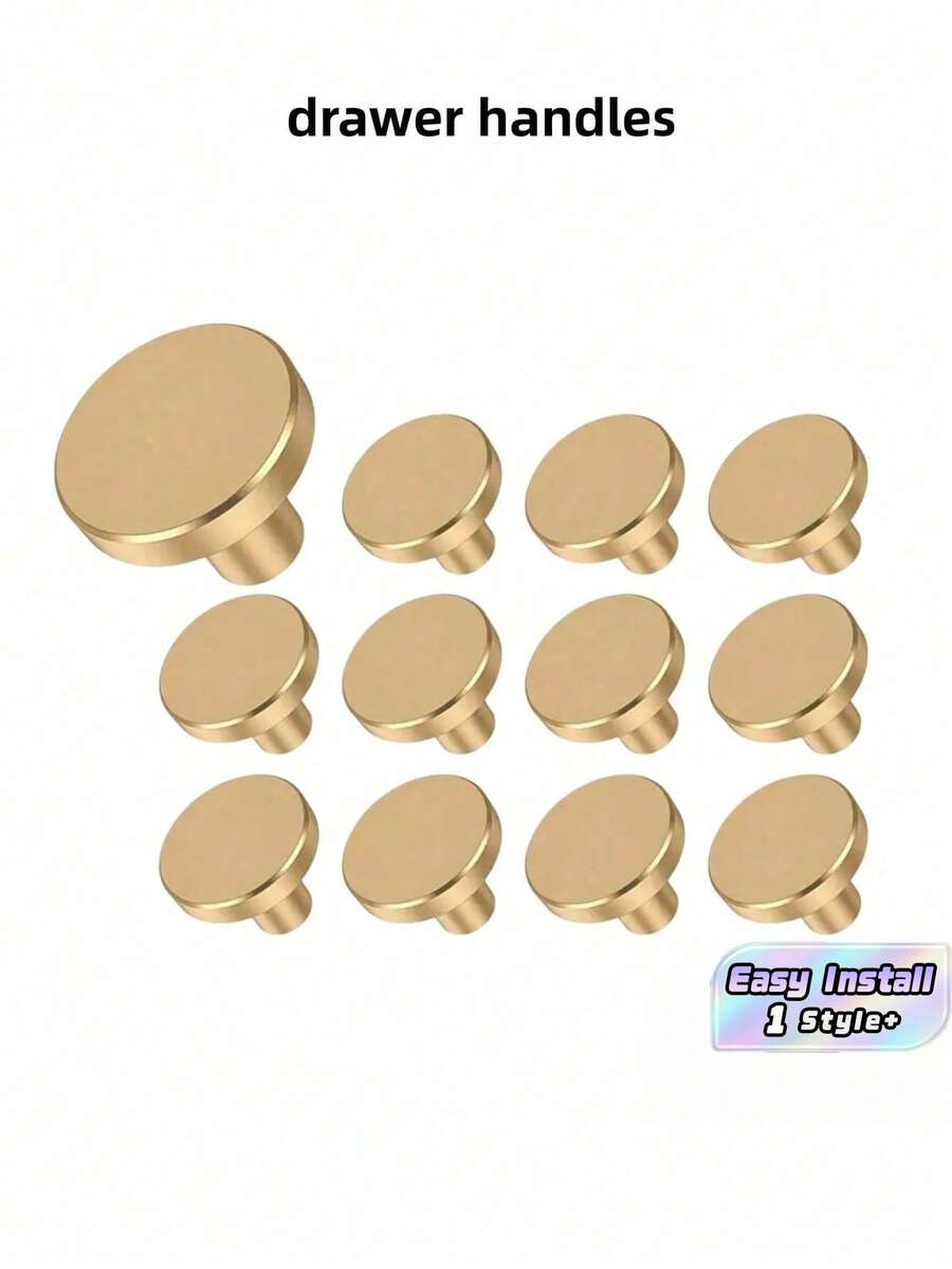 12PCS Golden Minimalist Round Drawer Handle Functional Modern Smooth Durable Rust Resistant Easy Install Versatile For Home Kitchen Bathroom Cabinet Cupboard Wardrobe Office Decor Hardware Accessories Drawer Pulls Upgrade Your Furniture
