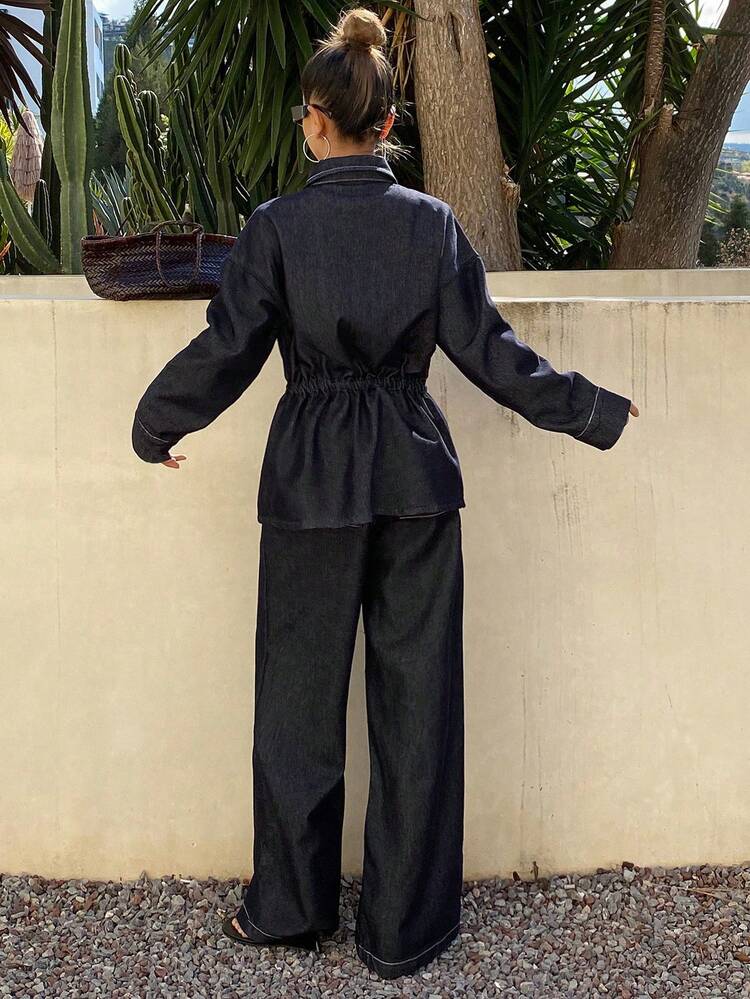 Spring & Summer Loose Casual Resort Style Shirt And Wide Leg Jeans Set, Old Money Luxury Design