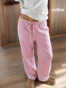 CovetEZ Este pantalón con rayas rojas es de estilo de moda, con una alta relación calidad-precio, muy adecuado para uso casual, vacaciones, uso en el hogar y en la playa. - Rojo - Ver 6