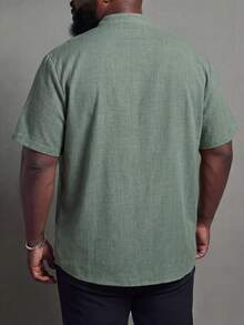 Manfinity Homme Plus Size Men's Casual Solid Color Short Sleeve Shirt - Green - View 2