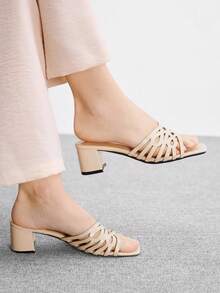CUCCOO BIZCHIC Sandalias de tacón alto para mujer con diseño hueco color albaricoque, sandalias de tacón alto con punta cuadrada cómodas, sandalias estilo de viaje diario - Albaricoque - Ver 1