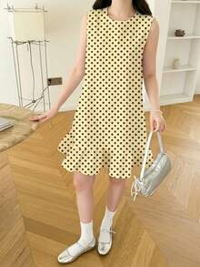 SHEIN Girlism 復古圓點對比印花洋裝，青少年(女孩)夏季單品，夏季出遊單品，返校，舒適自在，時尚青少年女孩，春夏季休閒穿搭，夏季新風格，春夏季時尚 - 彩色 - 查看 3