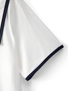 Calvaya Plus Size Women's Elegant Commute Home Daily Casual Colorblock Trim T-Shirt - White - View 3