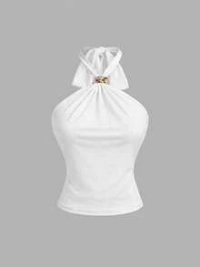 SHEIN MOD 3件組女款金屬飾面時尚掛脖細肩帶背心 - 彩色 - 查看 5