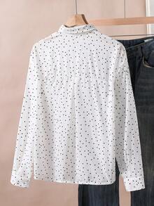 SHEIN 青少年女孩（13-19岁）休闲简约米白细条纹长袖纽扣衬衫，春秋季轻薄透气面料，适合日常上学和休闲外出穿着。 - 白色 - 查看 2