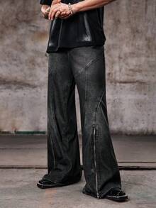 Skyrend Men's Simple Fashion Casual Everyday Wear Denim Jeans Street Hang Out Going Out, Grungeemo - Black - View 1