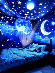 1個USB星空投影夜燈，適合作為臥室生日禮物送給聖誕節，適合發光星星和月亮，助眠，天體投影燈，月亮和星星夜燈，星空效果，發光設計，USB燈，適用於所有場景，派對禮物 - 彩色 - 查看 6