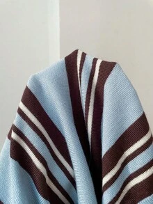SHEIN EZwear 2件套 女士春夏新款针织条纹Polo领短袖上衣，学院风品牌，多色条纹图案休闲百搭针织衫 - 彩色 - 查看 4