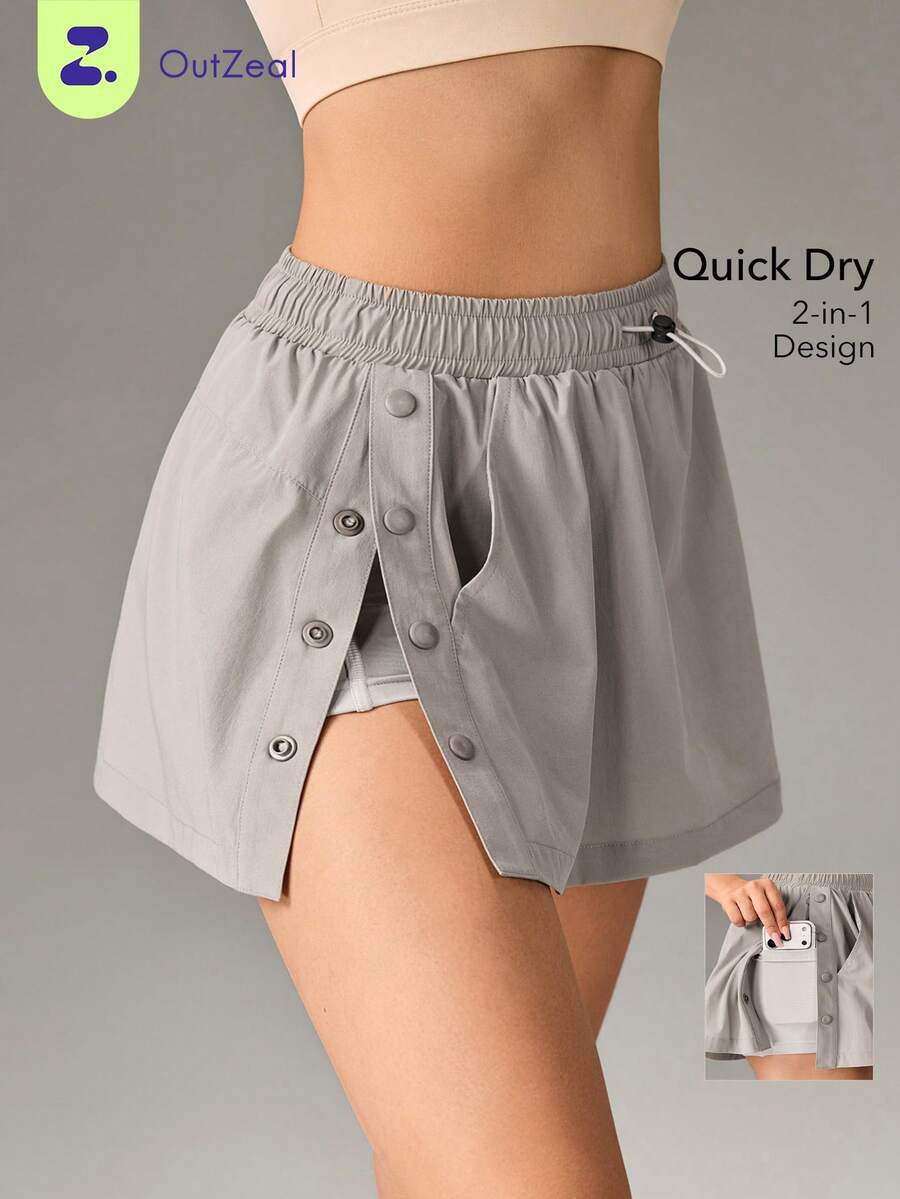 OutZeal Women's Outdoor Shorts, 2-In-1 Hiking & Camping Shorts, Adjustable Waist Outdoor Pants - Light Grey - View 1
