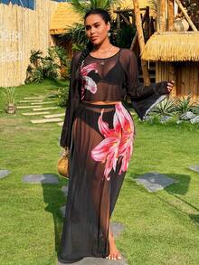 Swim Vcay Plus Size Women 2pcs Coverup Set, Sports UV Protection Full Coverage - Multicolor - View 3