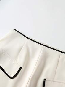 GlowEve CURVE Chân váy đuôi cá xẻ cao cạp cao vintage phối màu đen trắng tương phản, mùa xuân - Màu be - Xem 3