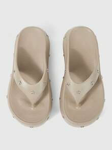 ROMWE Grunge Punk Women's Shoes Light Khaki Rock Punk Sandals, Summer Open-Toed Rivets Gothic Beach Roman Flip-Flops Summer Shoes - Grey + rivet - View 6