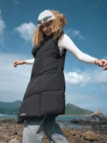 In My Nature Solid Hooded Padded Vest Coat - Black - View 7
