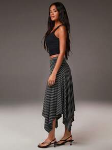Athîral Women's Striped Casual Asymmetric Hem Skirt, Summer - Multicolor - View 6