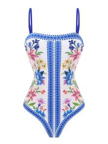 Swim Oasis 女款波希米亞風海灘度假連身泳衣，無肩帶連身泳衣配長裙，顯瘦，春/夏 - 彩色 - 查看 4