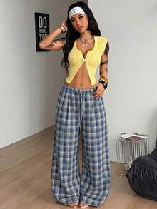 Coolane Women's Summer Minimalist Boho Vacation Outfits Casual Basic Daily Wear Linen Comfortable Low Rise Baggy Pants - Blue - View 7
