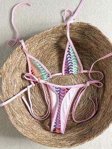 Swim Vcay Bộ đồ bơi 2 mảnh SXY vải vân nổi, áo bikini tam giác cổ yếm và quần thong buộc dây bên hông, đồ bơi gợi cảm, mùa xuân/mùa hè - Nhiều màu - Xem 4