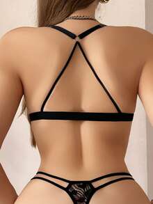 Women's Sexy Heart Lace Lingerie Set - Black - View 2