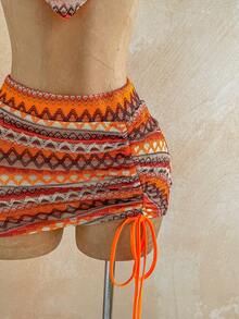 Soleia Bộ đồ 2 món dành cho nữ: Áo croptop cổ yếm lệch vạt và chân váy mini ôm sát, kẻ sọc, kiểu dáng bất đối xứng, thích hợp cho kỳ nghỉ. - Nhiều màu - Xem 6